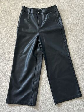 Black Faux Leather Wide Leg Pants